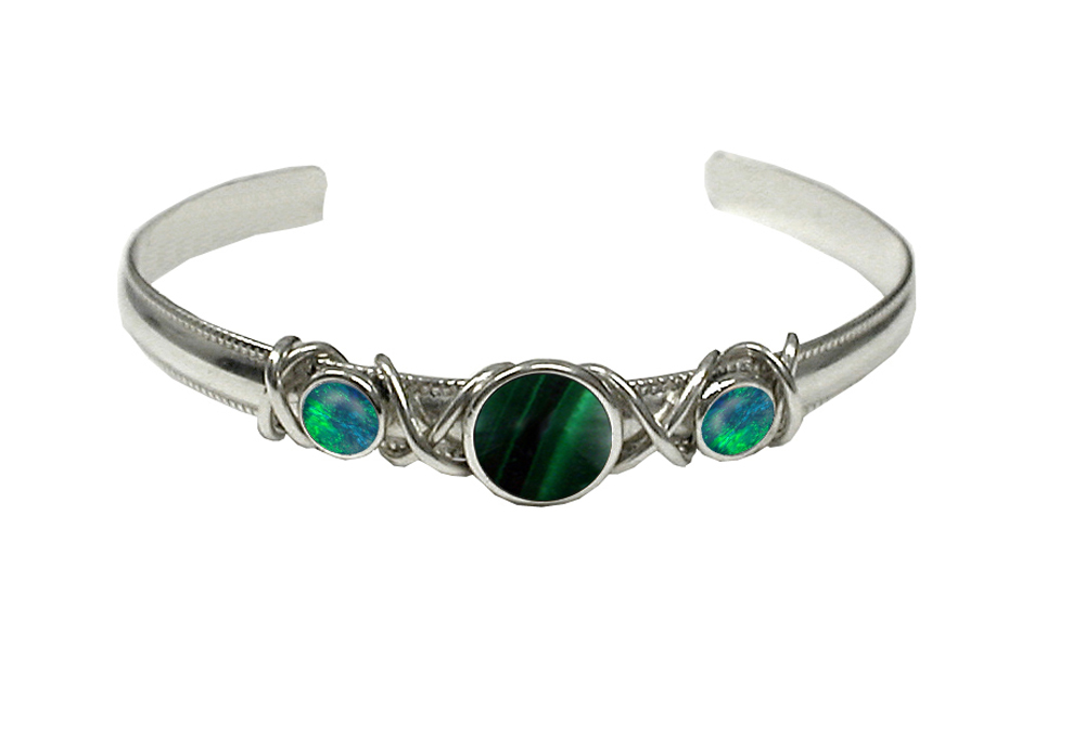 Sterling Silver Hand Made Cuff Bracelet With Malachite